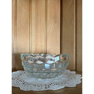 Vintage Fostoria Cubist Clear Glass Bowl Nut Dish Retro Elegant Serving Bowl
